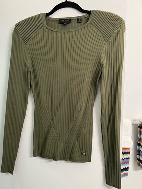 Ted Baker Olive Green Ribbed Long Sleeve Top - LIKE NEW SIZE 2